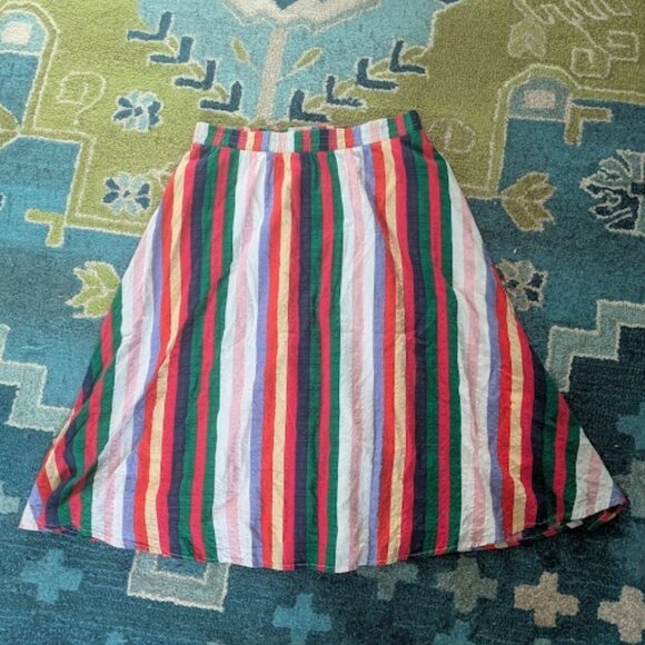 MODCLOTH Women Sz L Skirt Striped Rainbow Red Blue Green Lined Cotton Viscose - Picture 1 of 4